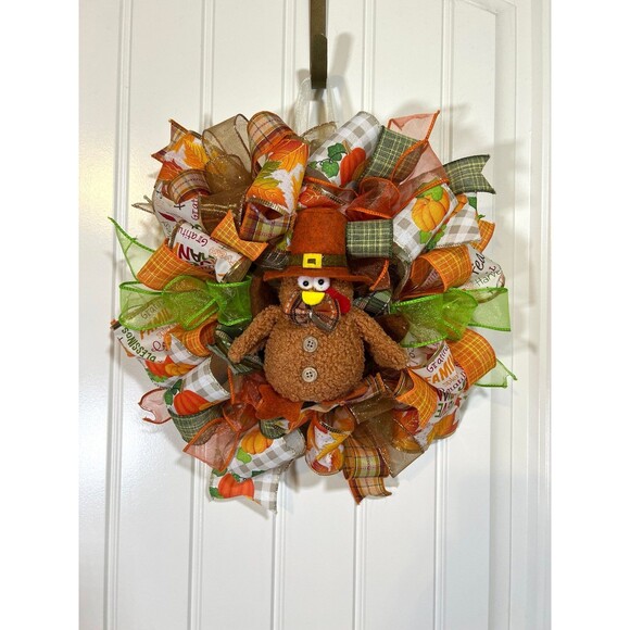 13 inch Ribbon Wreath Fall Autumn Thanksgiving Turkey MW7 - Picture 8 of 8